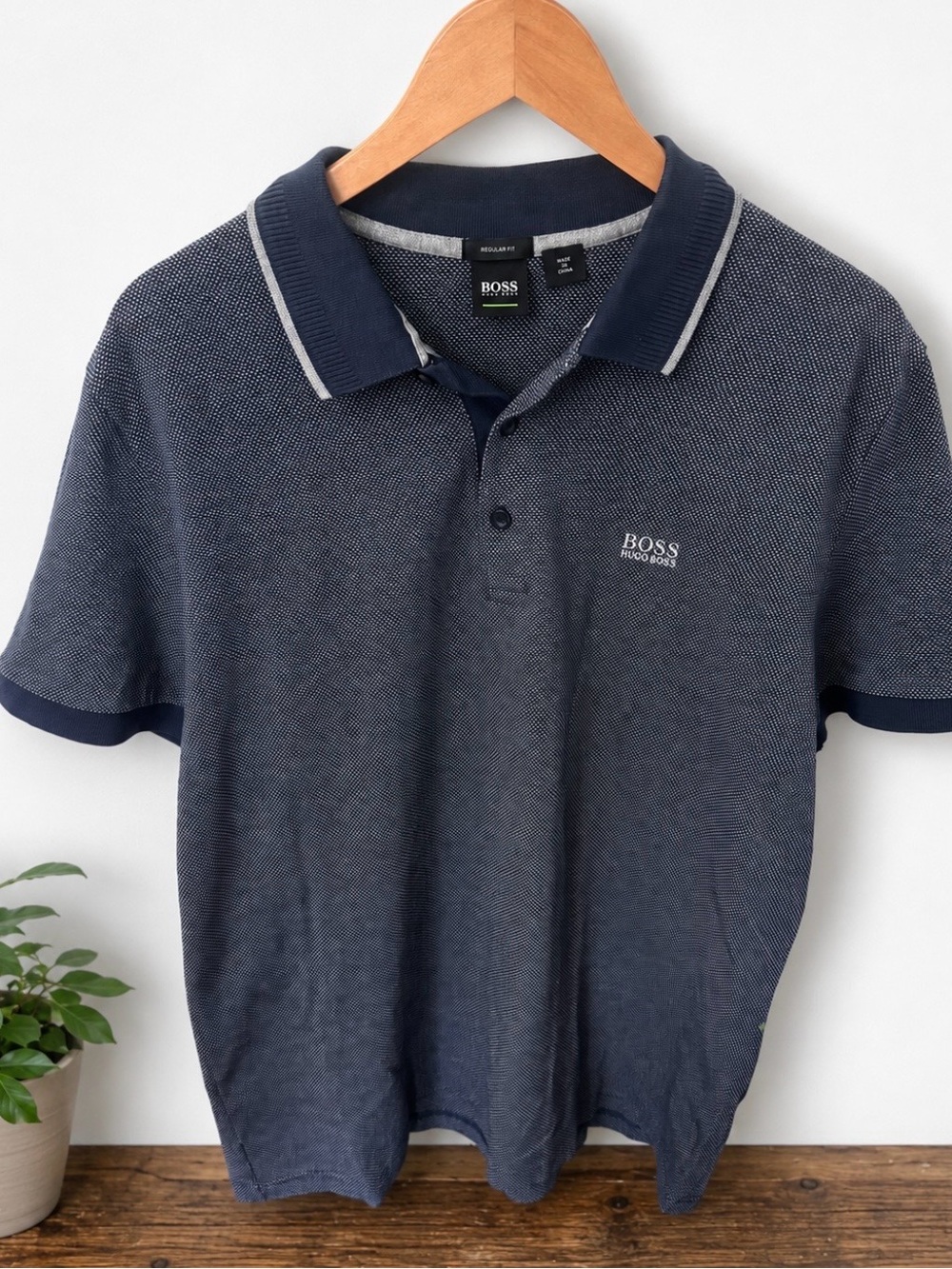 BOSS Hugo Boss Men’s XL Navy Textured Polo Shirt – Regular Fit